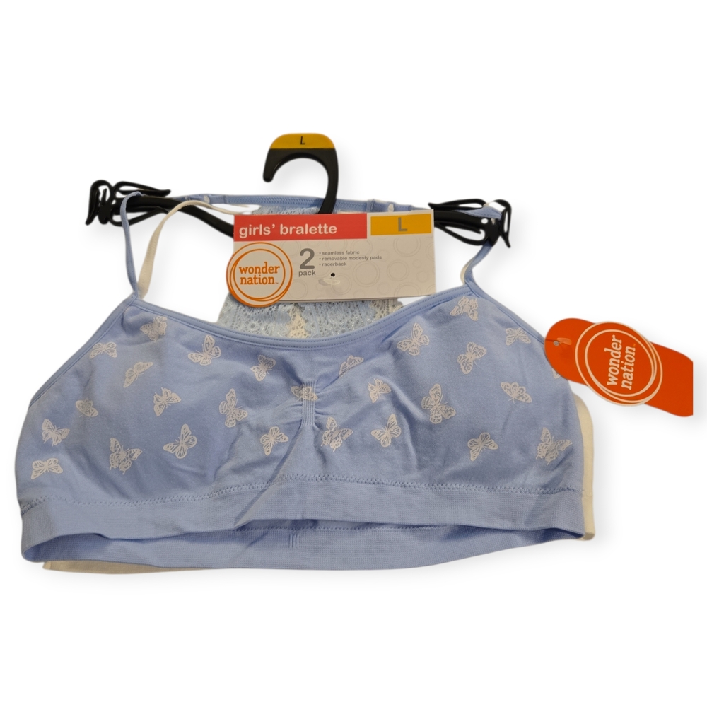 Wonder Nation Girls' Blue And White Bralette Set with Butterfly Design